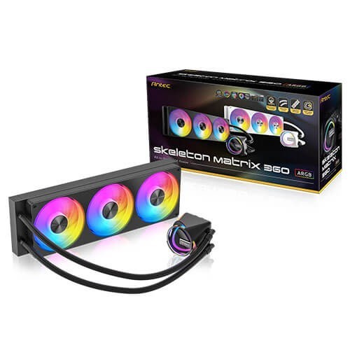Antec Skeleton Matrix 360 Argb - Black, 360MM Aio, Argb, 2400RPM, 74.23 CFM, 2.6mmH₂O, Intel/AMD, 3-Year Warranty