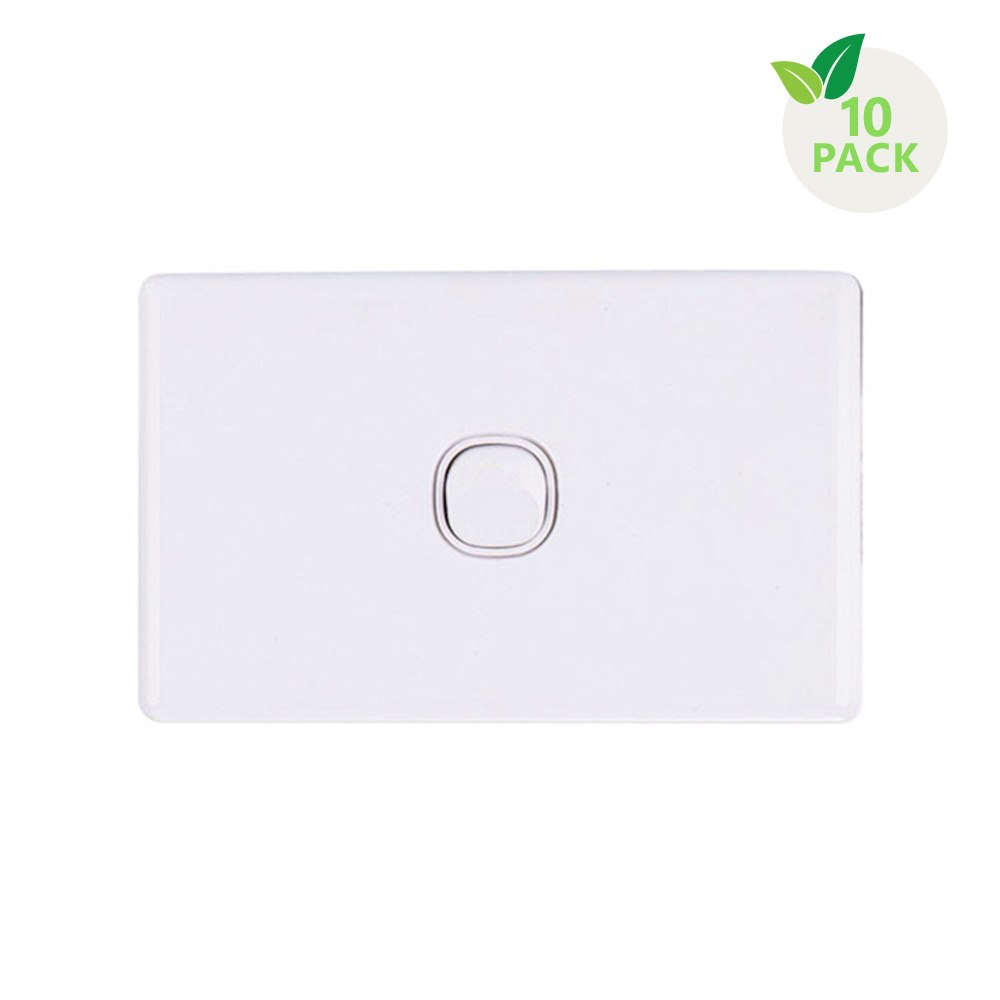 4Cabling 4C | Elegant Wall Switch 1 Gang 250V 16A - Horizontal - 10 Pack With 10 Free C-Clips