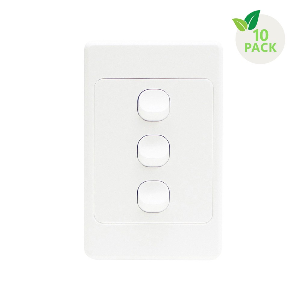 4Cabling 4C | Ultima 3 Gang Switch 250V 16Ax - Vertical - 10 Pack With 10 Free C-Clips