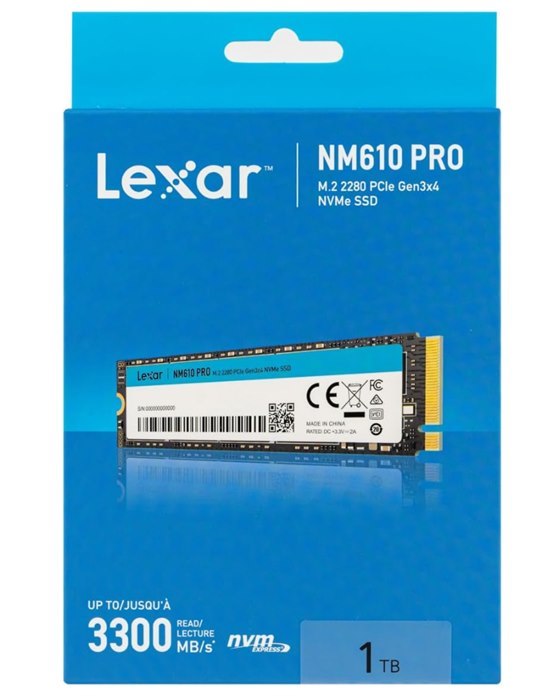 Lexar LNM610P001T-RNNNG 1TB M.2 2280 PCIe Gen3x4 NVMe SSD, Up To 3300MB/s Read, 2600MB/s Write