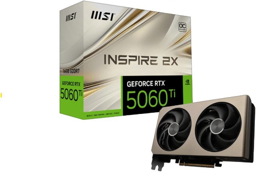 Msi nVidia GeForce RTX™ 5060 Ti 16G Inspire 2X Oc, Pci Express® Gen 5 X16, Boost: 2617 MHz, Cuda 4608 Units, 16GB GDDR7, Hdmi™ X 1 (Emabargo)