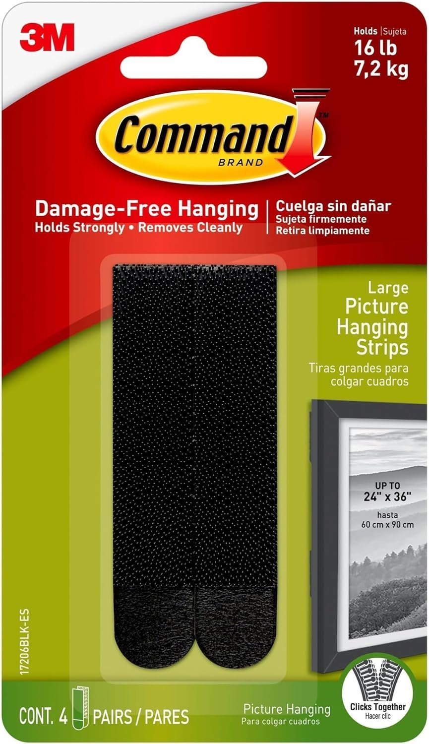 Command Picture Hanging Strip 4-Pieces, Large, Black