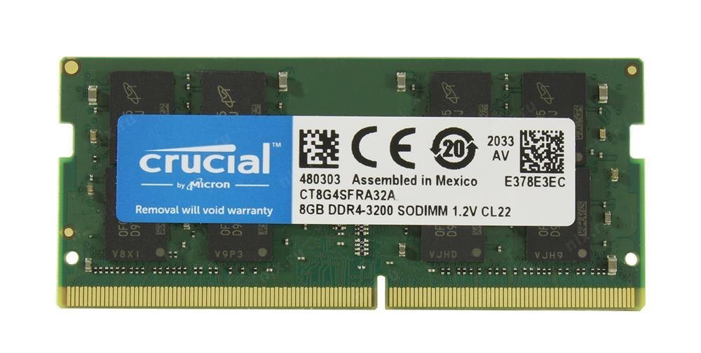 Micron Crucial DDR4 8GB 3200Mhz (PC-25600) CL22 SR X8 Unbuffered Non-ECC Sodimm 260Pin [Ct8g4sfra32a]