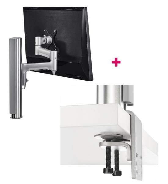 Atdec Awms-4640 Single 18" Monitor Arm On 15.7" Post And Heavy-Duty F Clamp Desk Fixing, Silver