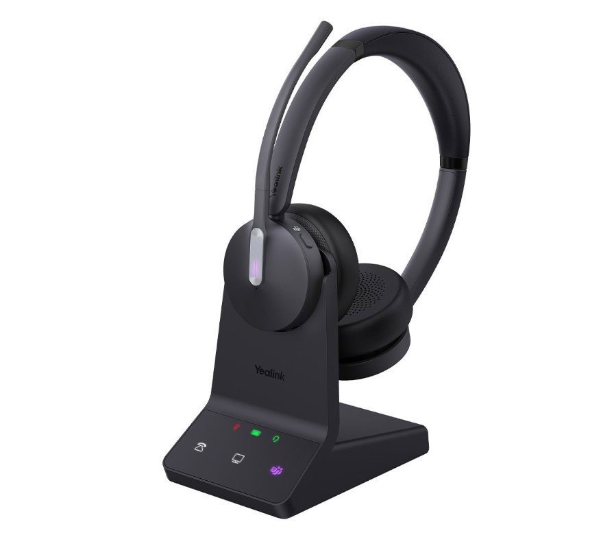 Yealink (WH64 Hybrid Dual With Charging Stand Teams) Microsoft Teams Certified Dect & Bluetooth Hybrid Wireless Headset, Dual, 3-Mic Beamforming Noise Cancellat