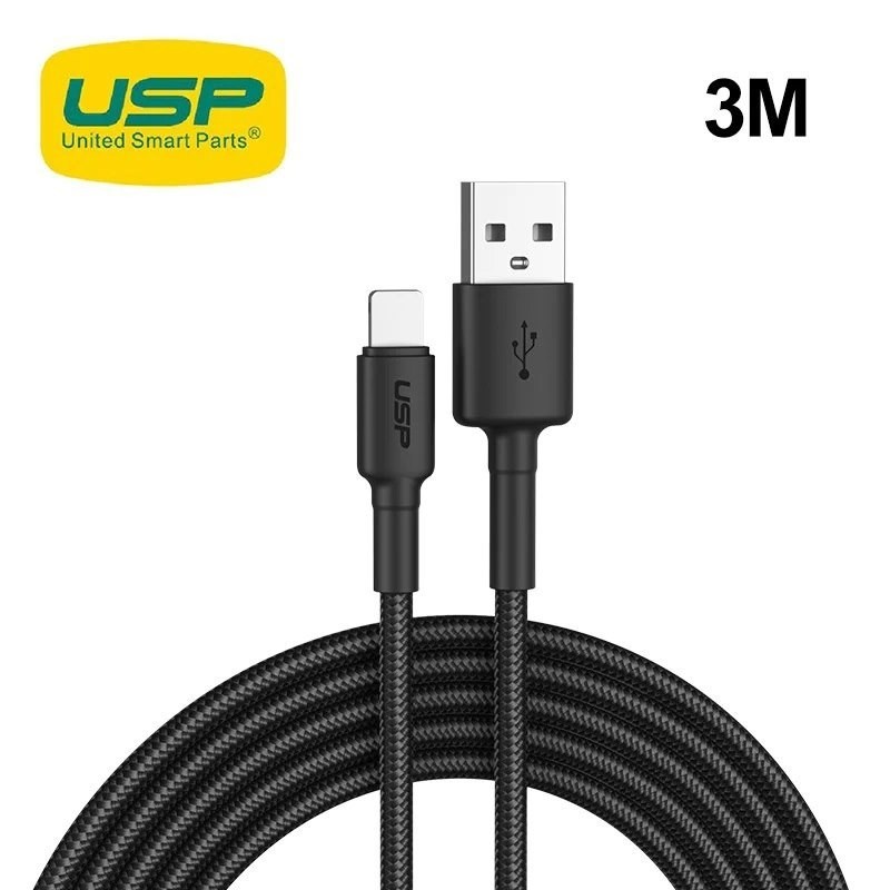 Usp BoostUp Lightning To Usb-A Cable (3M) Black - Quick Charge & Connect, 2.4A Rapid Charge,Nylon Weaving,Apple iPhone/iPad/MacBook, 2 Years Warranty