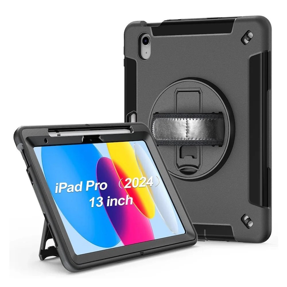 Usp Rugged Apple iPad Pro (13') (M5/M4) (8TH/7TH Gen) Case Black - Built-in-Kickstand, Hand & Shoulder Strap, DropProof, 3 Years Warranty