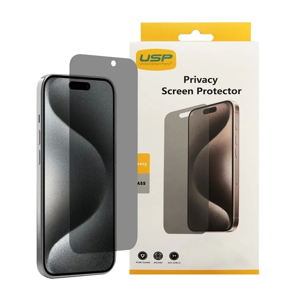 Usp Apple iPhone 16 / iPhone 15 Pro / iPhone 15 (6.1') Privacy Screen Protector - Privacy Protection, Scratch Resistant, Bubble-Free, 3 Years Warranty