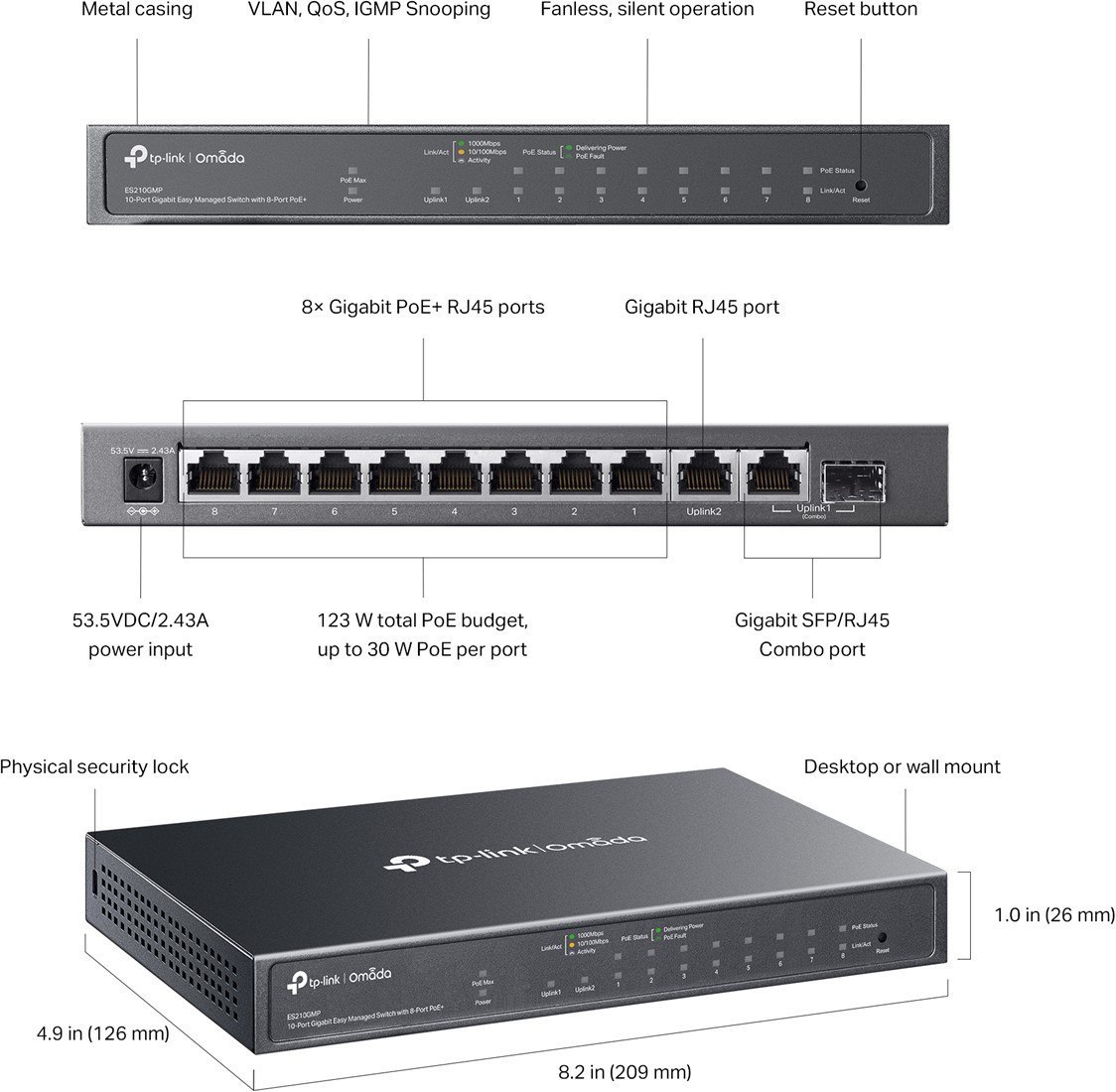 Omada switch 10 poort + PoE