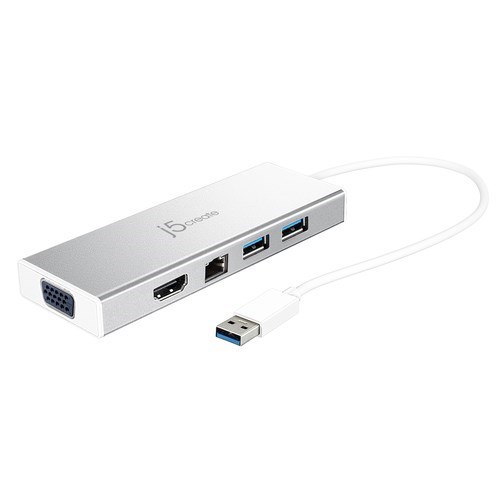 j5create USB 3.2 Gen 1 (3.1 Gen 1) Type-A Docking Station for Monitor, Notebook - Silver