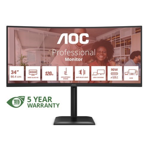 AOC CU34E4CV 34" Class UW-QHD LCD Monitor - 21:9 - Black