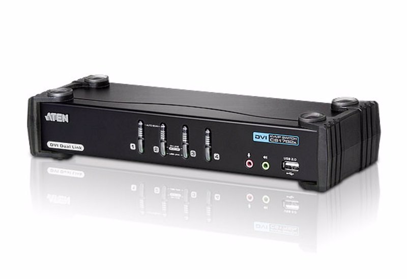 Aten Desktop KVMP Switch 4 Port Single Display Dvi W/ 7.1 Audio, 4X Custom KVM Cables Included, 2X Usb Port, Selection Via Front Panel
