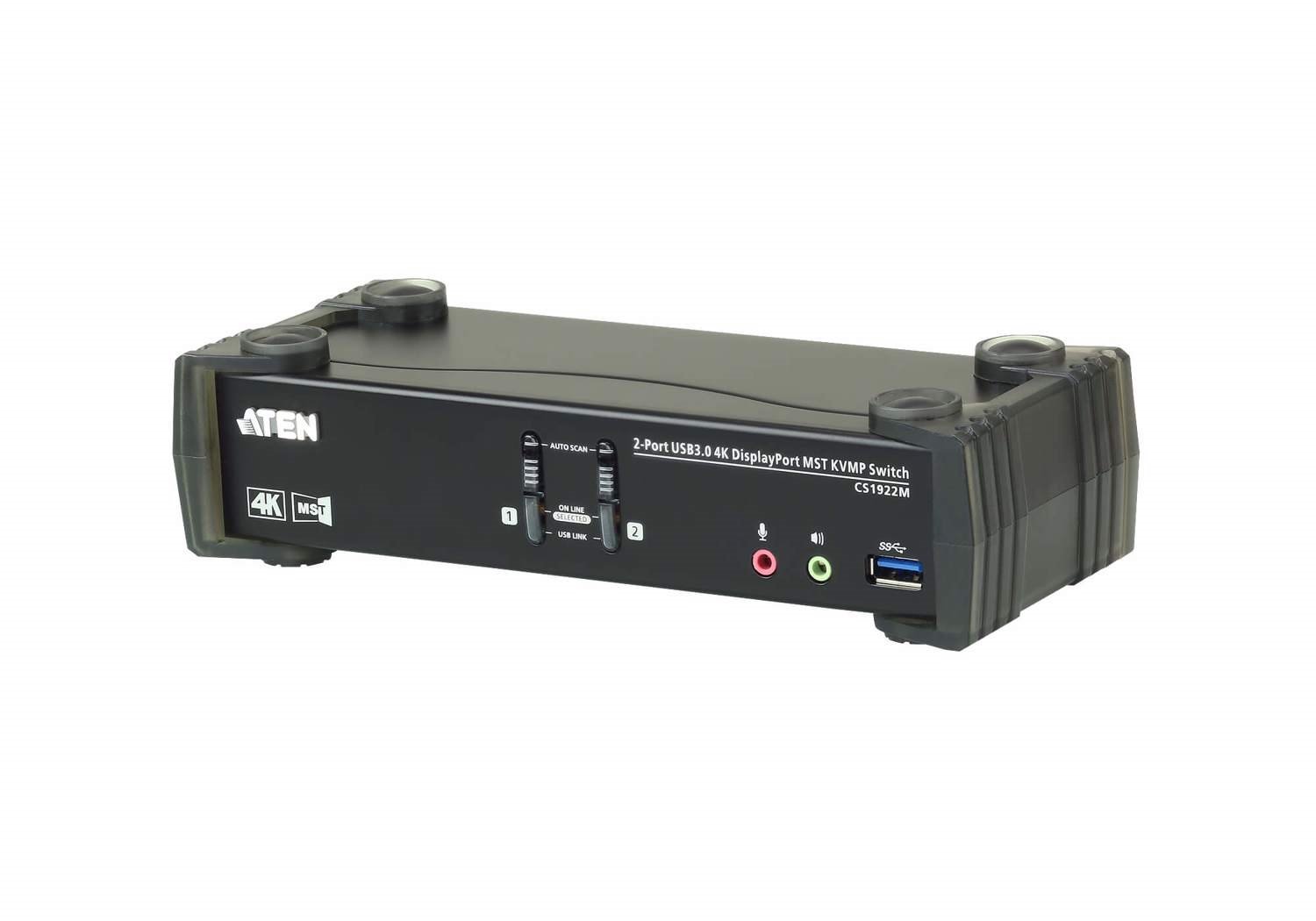 Aten Desktop KVMP Switch 2 Port Single To Dual Display 4K DisplayPort MST W/ Audio, Cables Included, 2X Usb Port, Selection Via Front Panel