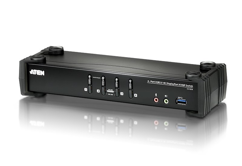 Aten Desktop KVMP Switch 4 Port Single Display 4K DisplayPort W/ Audio, Cables Included, 2X Usb Port, Selection Via Front Panel