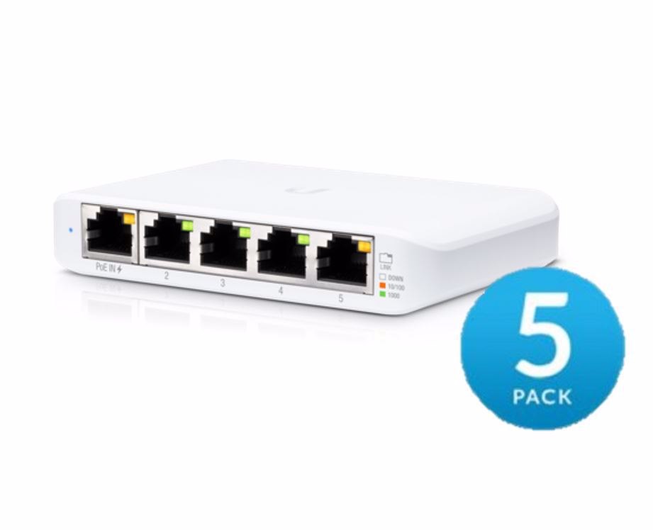 Ubiquiti Usw Flex Mini - 5 Port Managed, UniFi, Layer 2 Gigabit Switch - 1X PoE Input - 5 Pack - No Psu