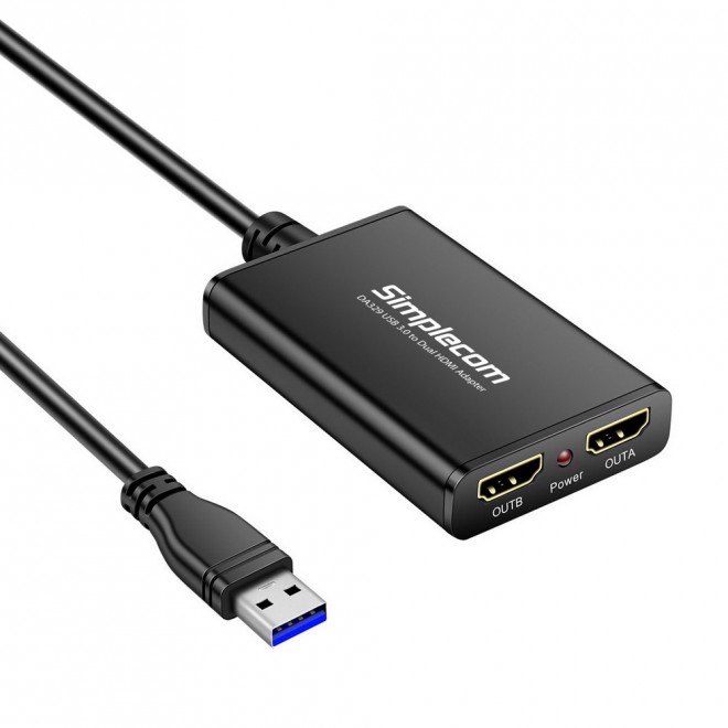 Simplecom Da329 Usb 3.0 Type A To Dual Hdmi Display Adapter For 2 Extended Screens