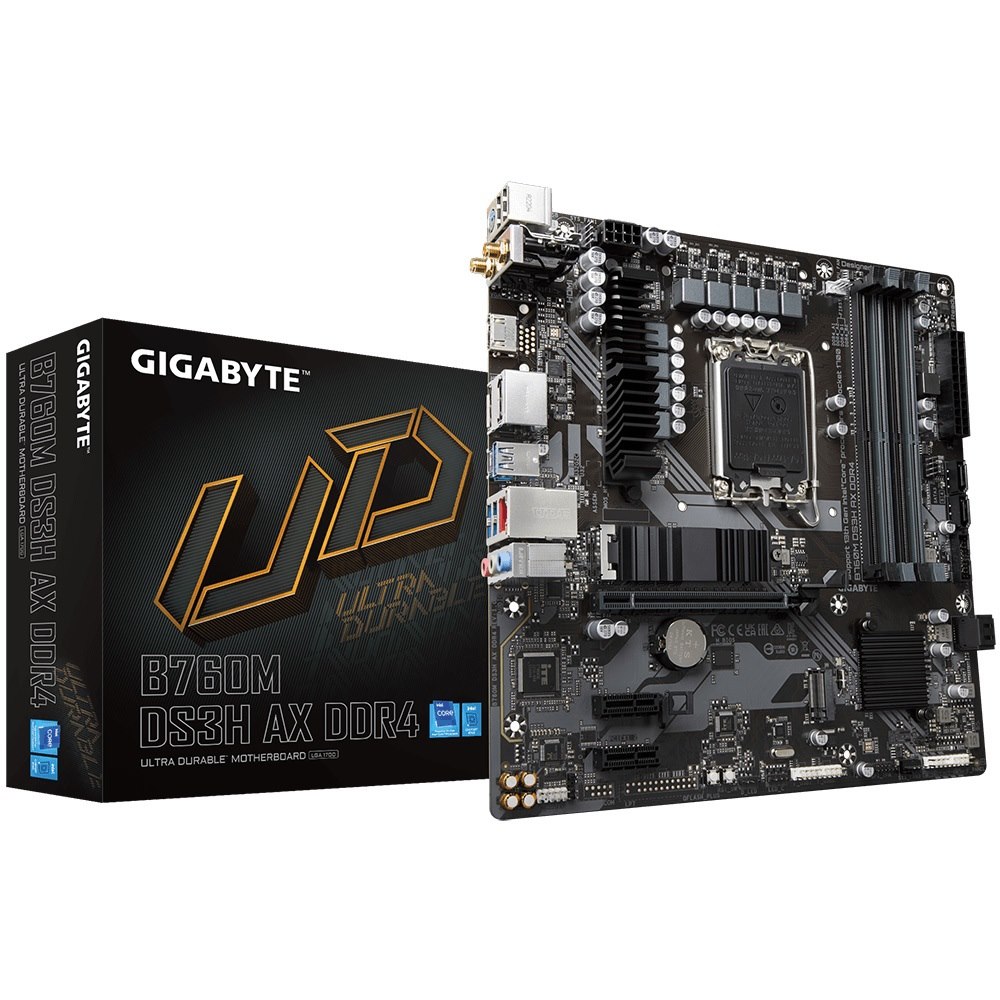 Gigabyte B760M DS3H Ax MB, 1700, X4 DDR4, 4X Sata, 3xM.2, Usb3.2, Wifi 6E, Atx 3YR