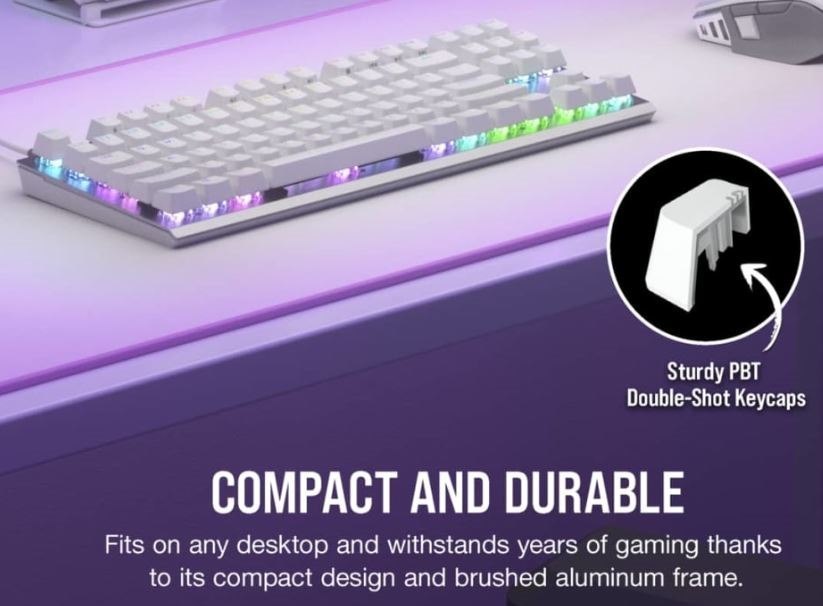 Corsair K60 Pro TKL RGB Tenkeyless Optical-Mechanical Gaming Keyboard- White