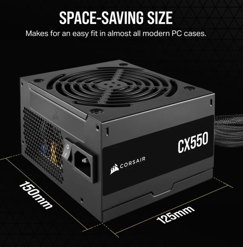 Corsair 550W CX Series, 80 Plus Bronze Certified, Up To 88% Efficiency, Compact 125MM Design Easy Fit And Airflow, Atx Psu 2023