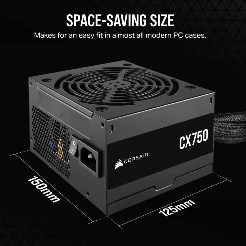 Corsair 750W CX Series, 80 Plus Bronze Certified, Up To 88% Efficiency, Compact 125MM Design Easy Fit And Airflow, Atx Psu 2024