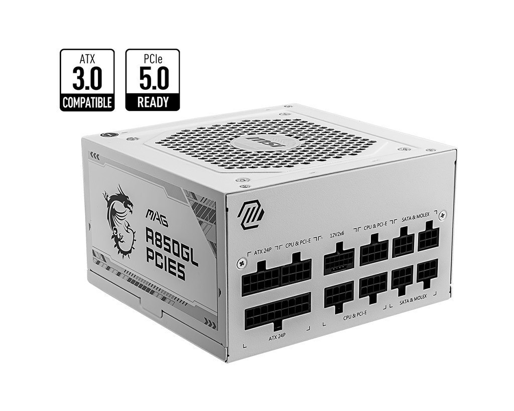 Msi Mag A850gl Pcie5 White 850W Up To 90% (80 Plus Gold) Atx Power Supply Unit (New)