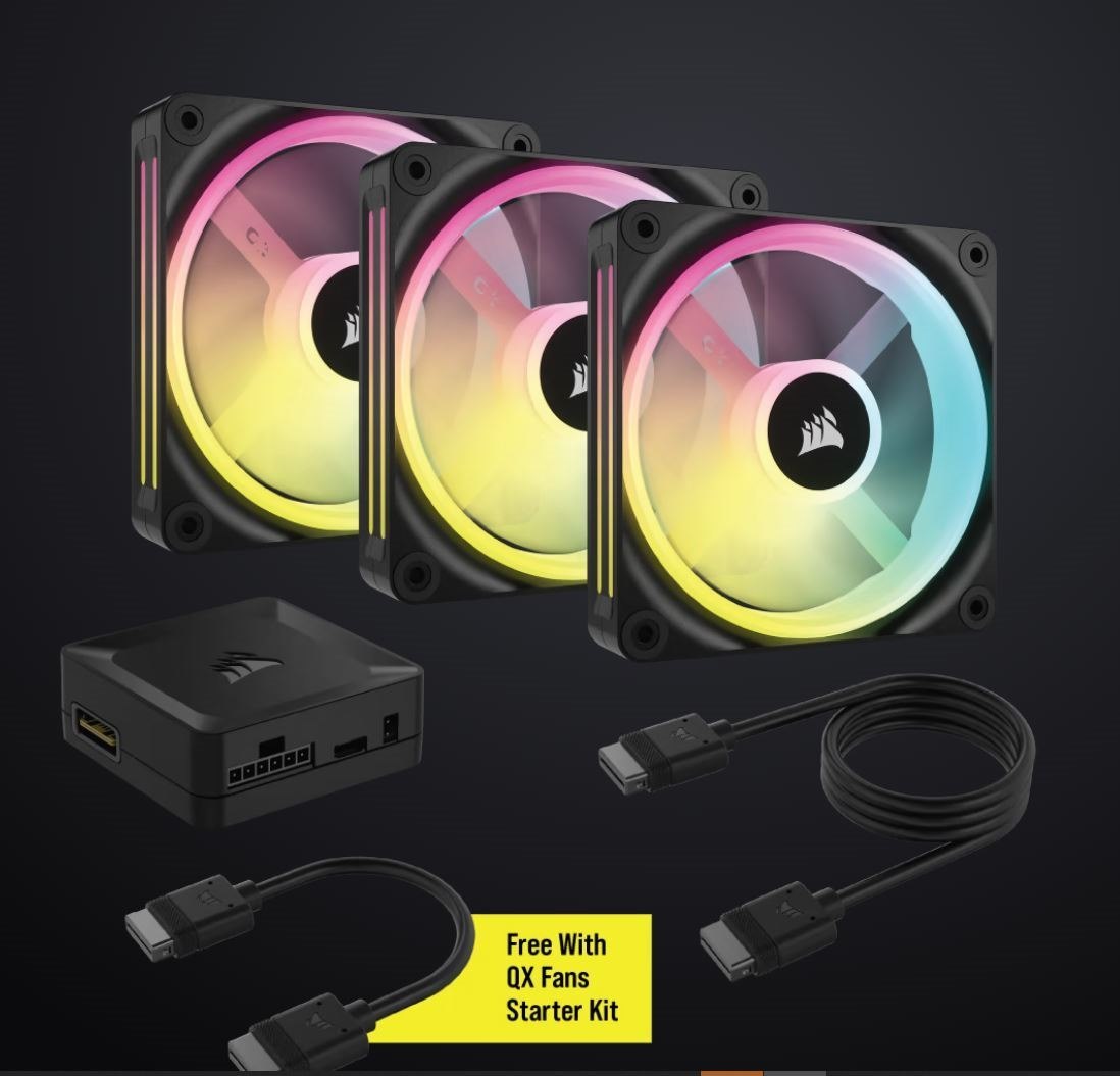 Corsair QX RGB Series, Icue Link QX120 RGB, 120MM Magnetic Dome RGB Fan, Starter Kit