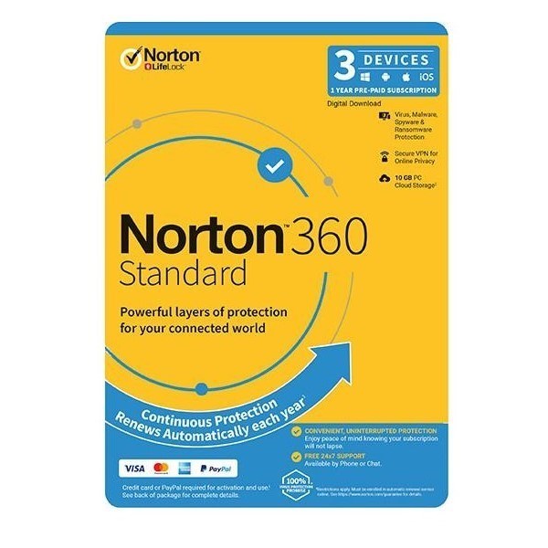 Norton 360 Standard 10GB Au 1 User 3 Device Esd Version - Keys Via Email