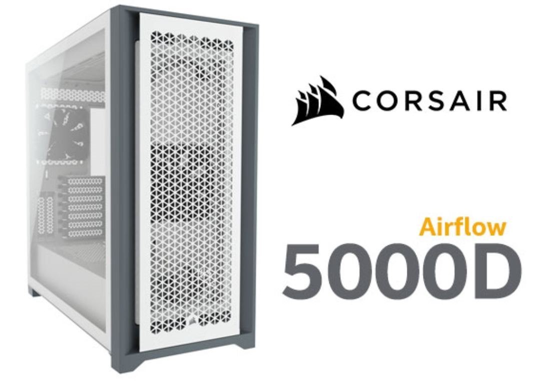 Corsair 5000D Airflow E-Atx, Atx, Usb Type-C, 1X 120MM Front & Rear, Radiator 360MM. 7+2 Pci Slot, 4X 2.5' SSD, 2X 3.5' HDD. Vga 420MM. White. Case