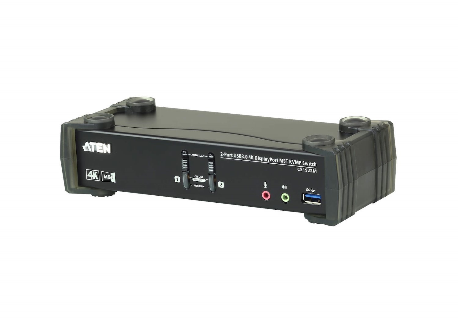 Aten Desktop KVMP Switch 2 Port Single To Dual Display 4K DisplayPort MST W/ Audio, Cables Included, 2X Usb Port, Selection Via Front Panel