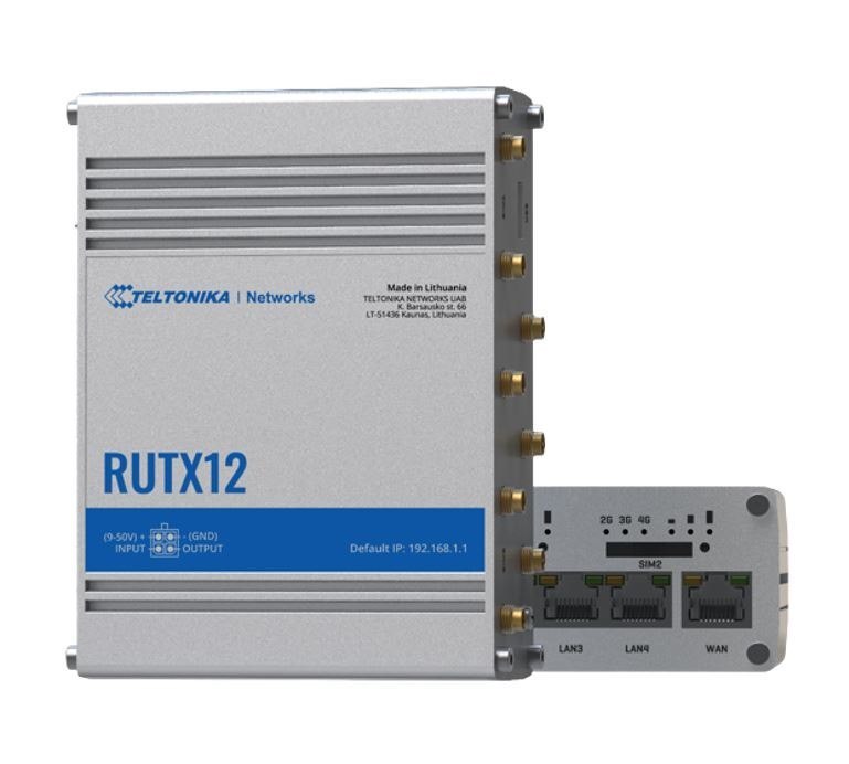 Teltonika Rutx12 - Industrial Dual Modem And Dual Sim Cat6 4G Lte Router/Firewall With Dual Band WiFi 5 802.11Ac, GNSS/GPS And Bluetooth Le