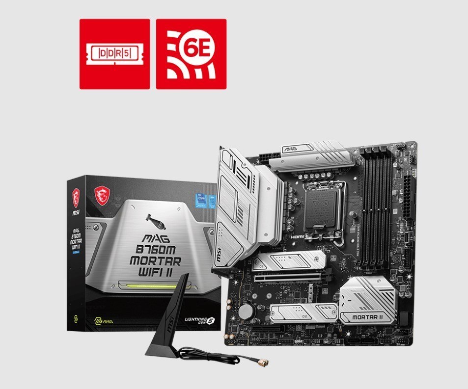 Msi Pro B760M Mortar Wifi Ii Matx Motherboard, 4X DDR5~192GB, 2X Pci-E X 16, 1X Pci-E X 1, 2X M.2, 4X Sata, 2X Usb 3.2 , 4X Usb 2.0