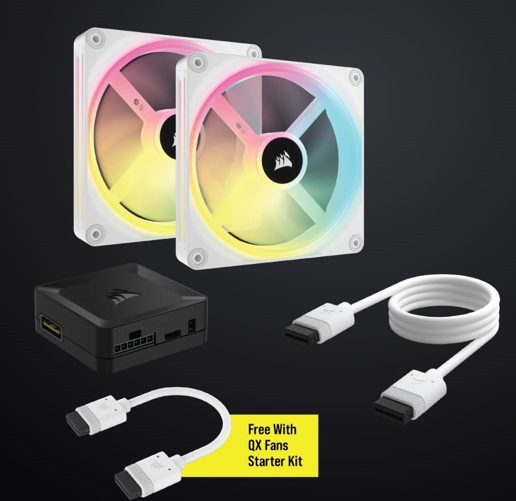 Corsair QX RGB Series, Icue Link QX140 RGB White, 140MM Magnetic Dome Bearing. PWM RGB Dual Fan, Starter Kit
