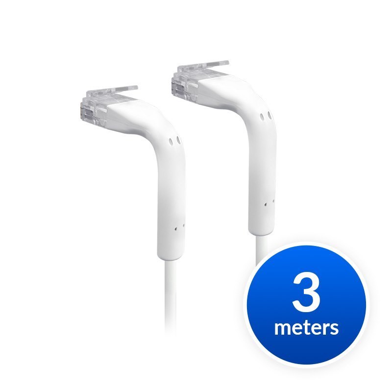 Ubiquiti UniFi Patch Cable Single Unit, 3M, White, End Bendable To 90 Degree, RJ45 Ethernet Cable, Cat6, Ultra-Thin 3MM Diameter