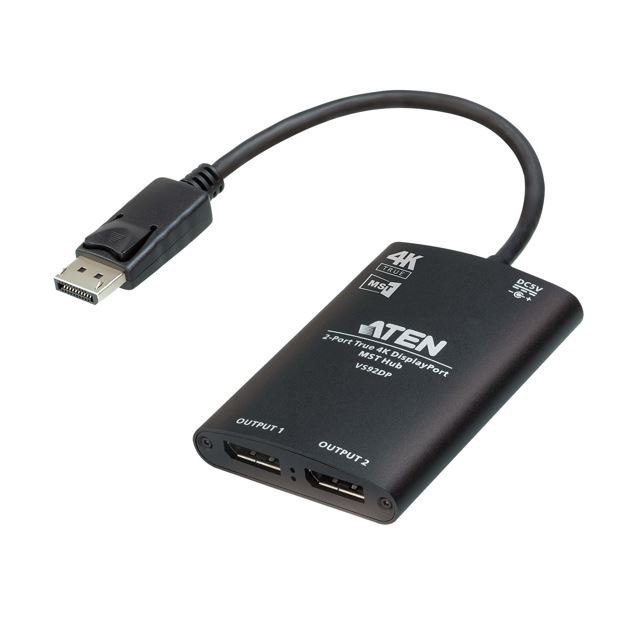 Aten VS92DP Video Splitter 2-Port True 4K Resolution For Dual Output, Up To 3840X2160@30 HZ, DisplayPort 1:2; HDCP 1.3 Compliant