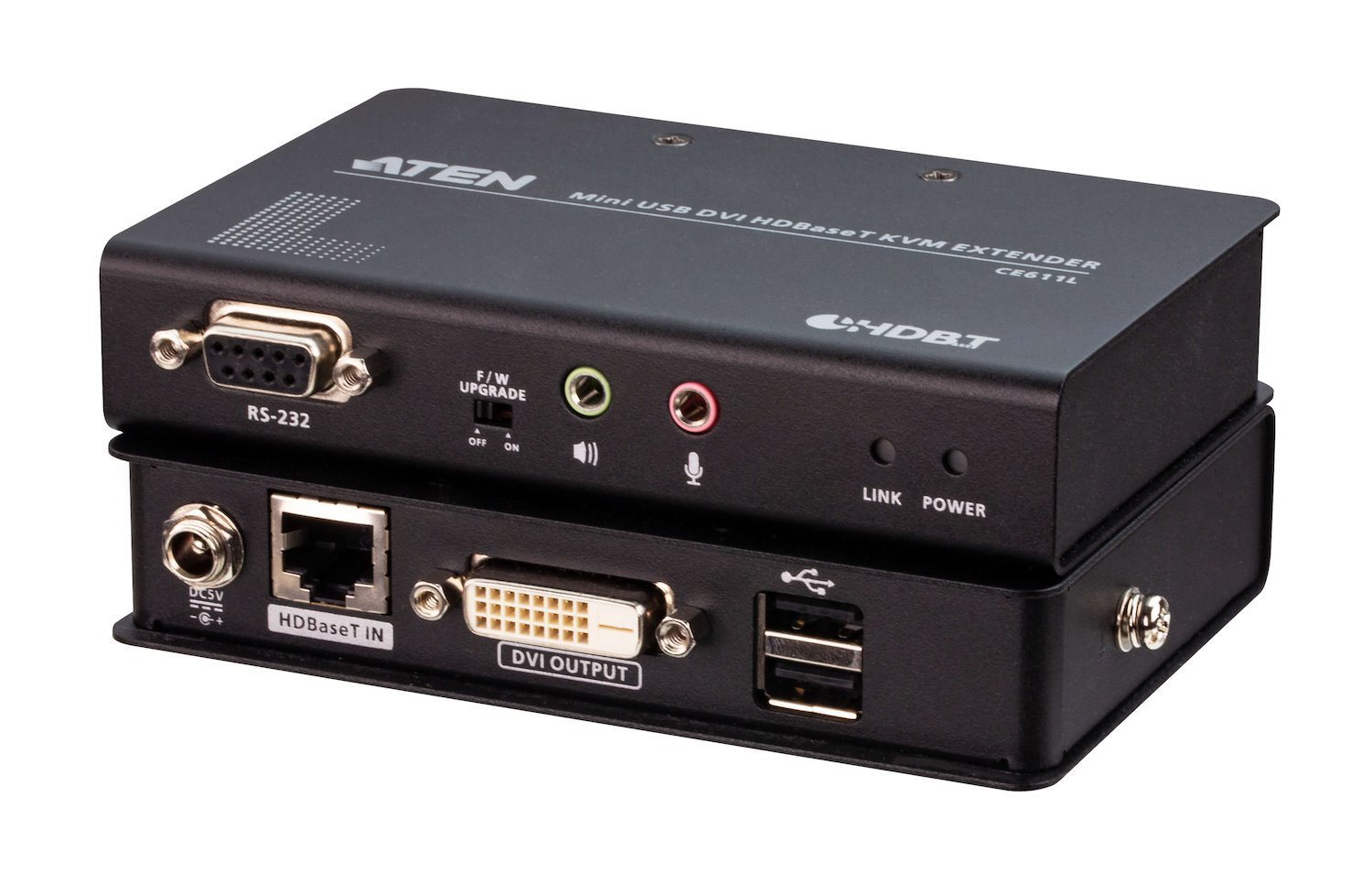 Aten Dvi HDBaseT Mini KVM Extender, Extends Usb Keyboard And Mouse With Dvi Video Up To 1920 X 1200 @ 100M (Cat 6A), 2 Usb 2.0 Ports,