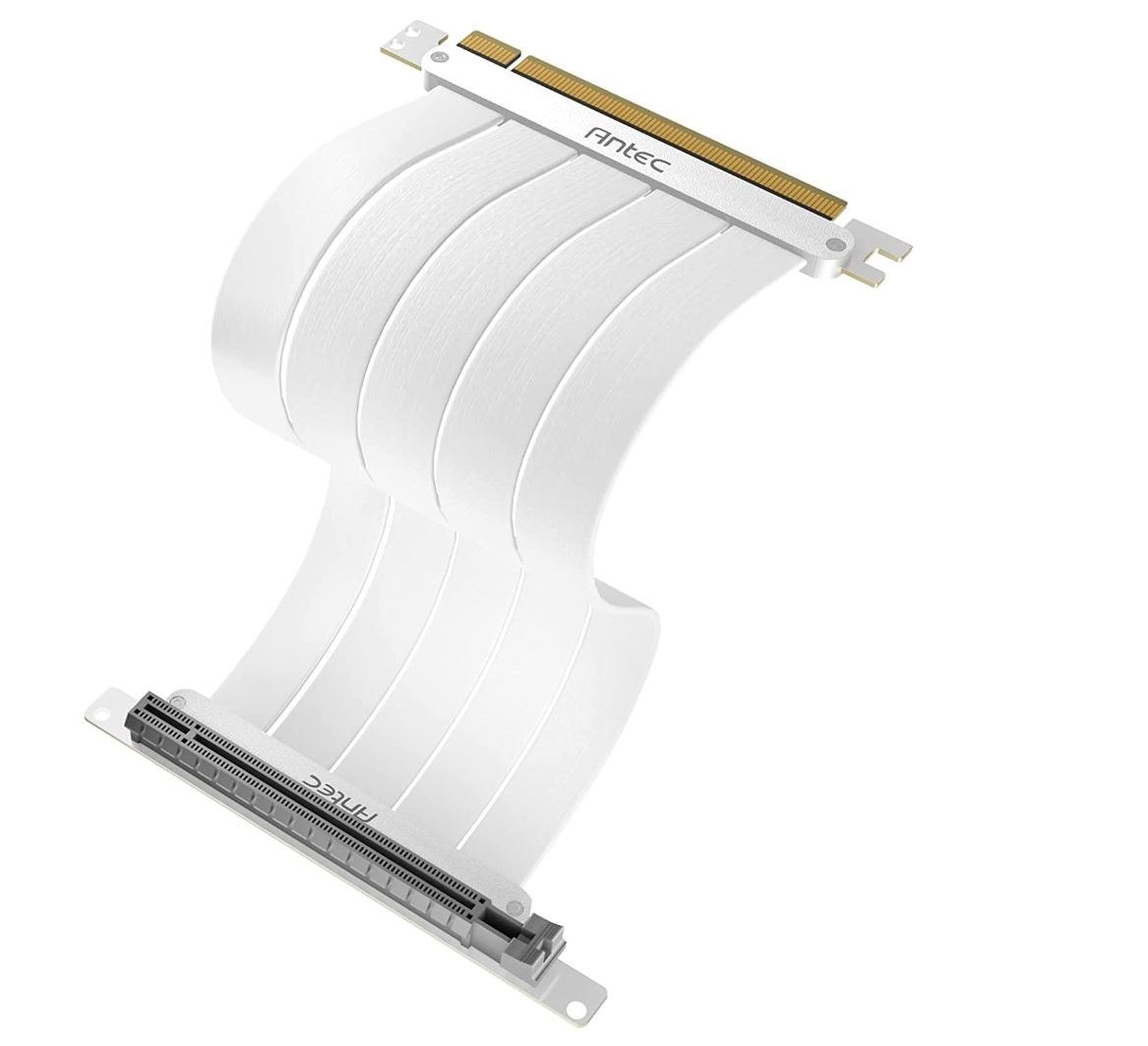 Antec Pcie-4.0 Riser Cable (200MM White) High Quality Gold Plated And Shielded PCB. Stability And Perforamnce 90 / 180 Degrees Flexible Cable Sleeves