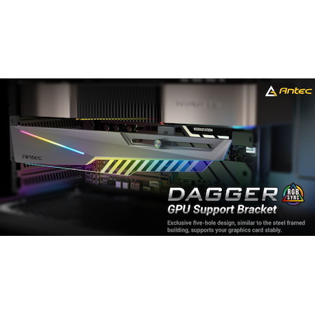 Antec Gpu Bracket Dagger Black Argb 5V 3-Pin. 5 Holes. Horizontal Mount Gpu 170-270MM. Universal Case Support, Tool-Less. Adjustable Support Column.