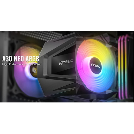 Antec A30 Neo Argb Cpu Air Cooler With 800 - 2000 RPM. 43.82 CFM Max, 23.2 Db(A) 4 Pin PWM Led 3 Pin. Performance Cpu Cooler. TDP 125W. Intel Amd