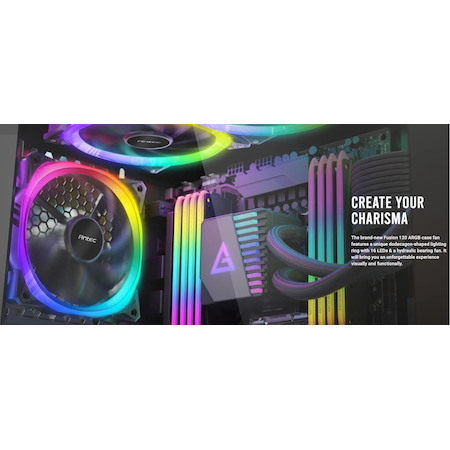 Antec Fusion 120MM Argb PWM HB Fan, Airflow 57.93 CFM, Air Pressure 2.11, Noise Level 31.21. Woven Cable, PMW Daisy Chain Design, 3 YRS Warranty
