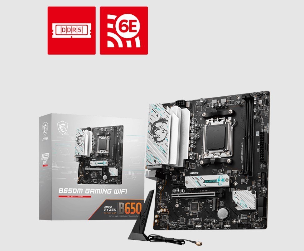 Msi B650M Gaming Wifi Amd Am5 Matx Motherboard, 4X DDR5 ~128GB, 1X Pci-E X16, 2X M.2, 4X Sata, 8X Usb 3.2,