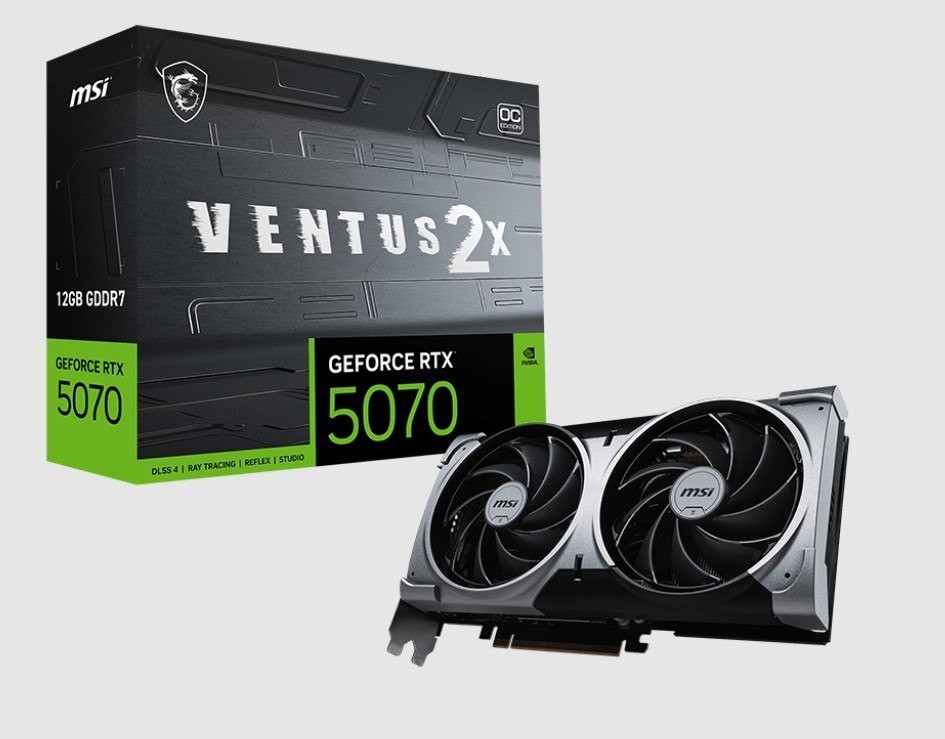 Msi nVidia GeForce RTX™ 5070 12G Ventus 2X Oc, Boost: 2542 MHz, Cuda 6144 Units, 12GB GDDR7, Hdmi™ X 1