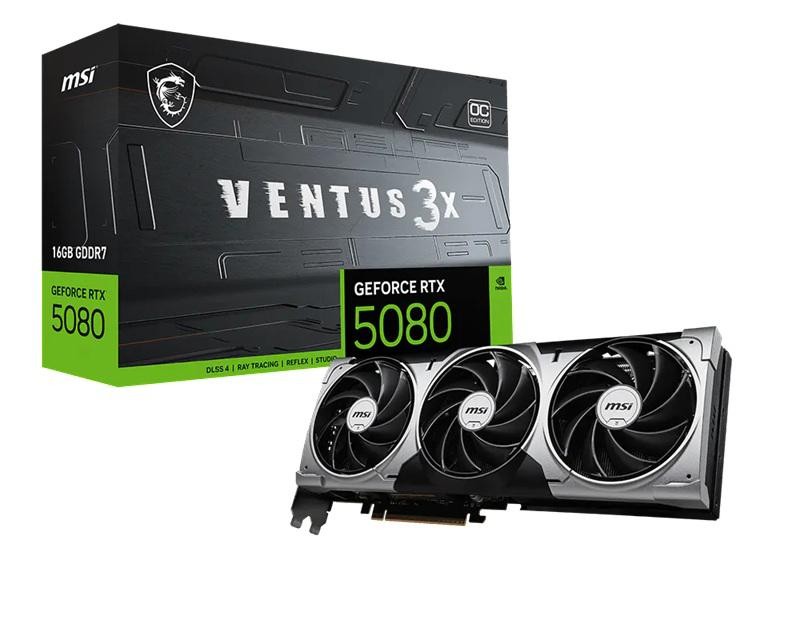 Msi nVidia GeForce RTX™ 5080 16G Ventus 3X Oc, Boost: 2640 MHz, Cuda 10752 Units, 16GB GDDR7, Hdmi™ X 1