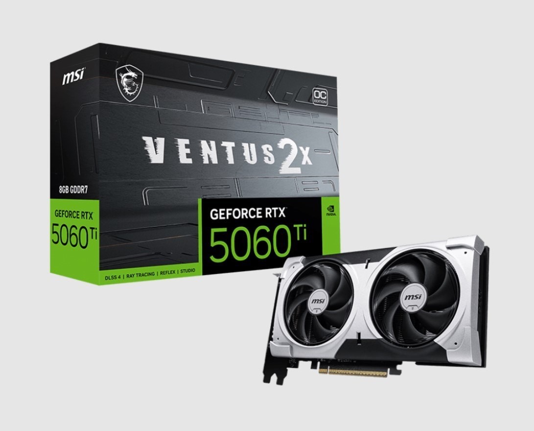 Msi nVidia GeForce RTX™ 5060 Ti 8G Ventus 2X Oc Plus, Boost: 2482 MHz, Cuda 8960 Units, 16GB GDDR7, Hdmi™ X 1 (Embargo)