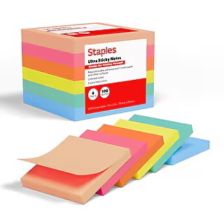 Staples Sticky Notes, 3" x 3", Summer Breeze Collection, 100 Sheets/Pad, 6 Pads/Pack