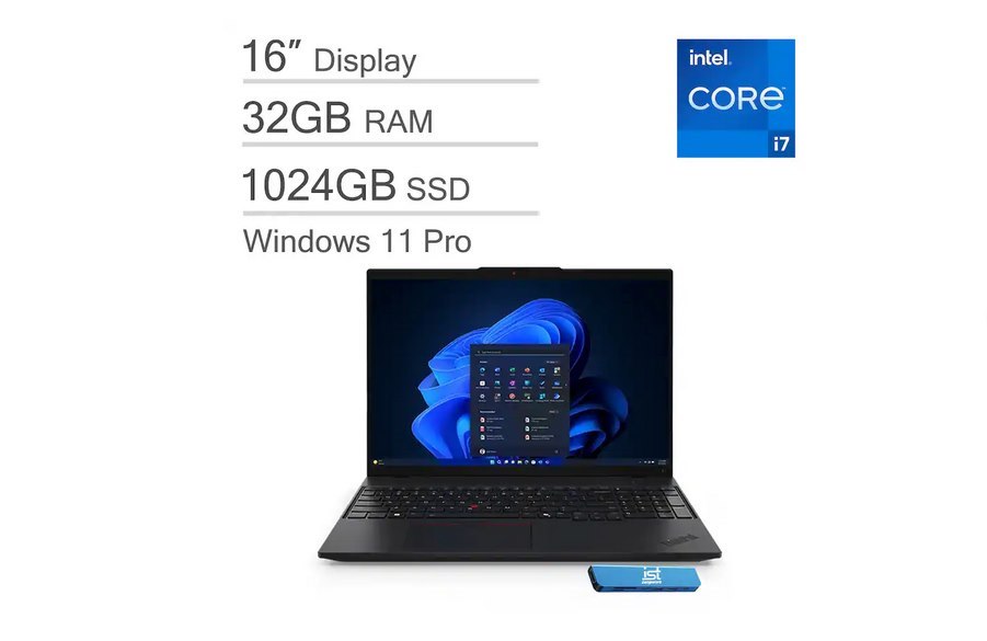 Lenovo - ThinkPad T16 Gen 2 16" WUXGA Laptop - Intel Core i7 with 32GB DDR5 Memory - 1TB SSD - Thunderbolt 4 - Win 11Pro - Black - Non-Touchscreen