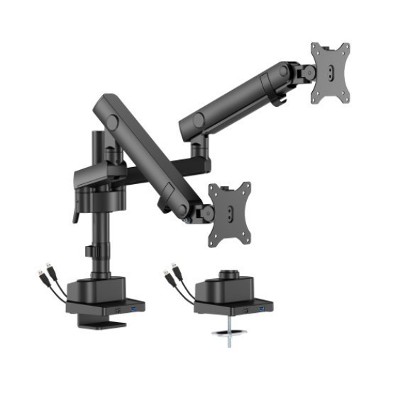 Brateck Ldt84-C024ucp-B Dual Screen Pole-Mounted Heavy-Duty Mechanical Spring Monitor Arm With Usb Ports Black (New)